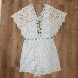 Brand New M/L Blue Lace Romper